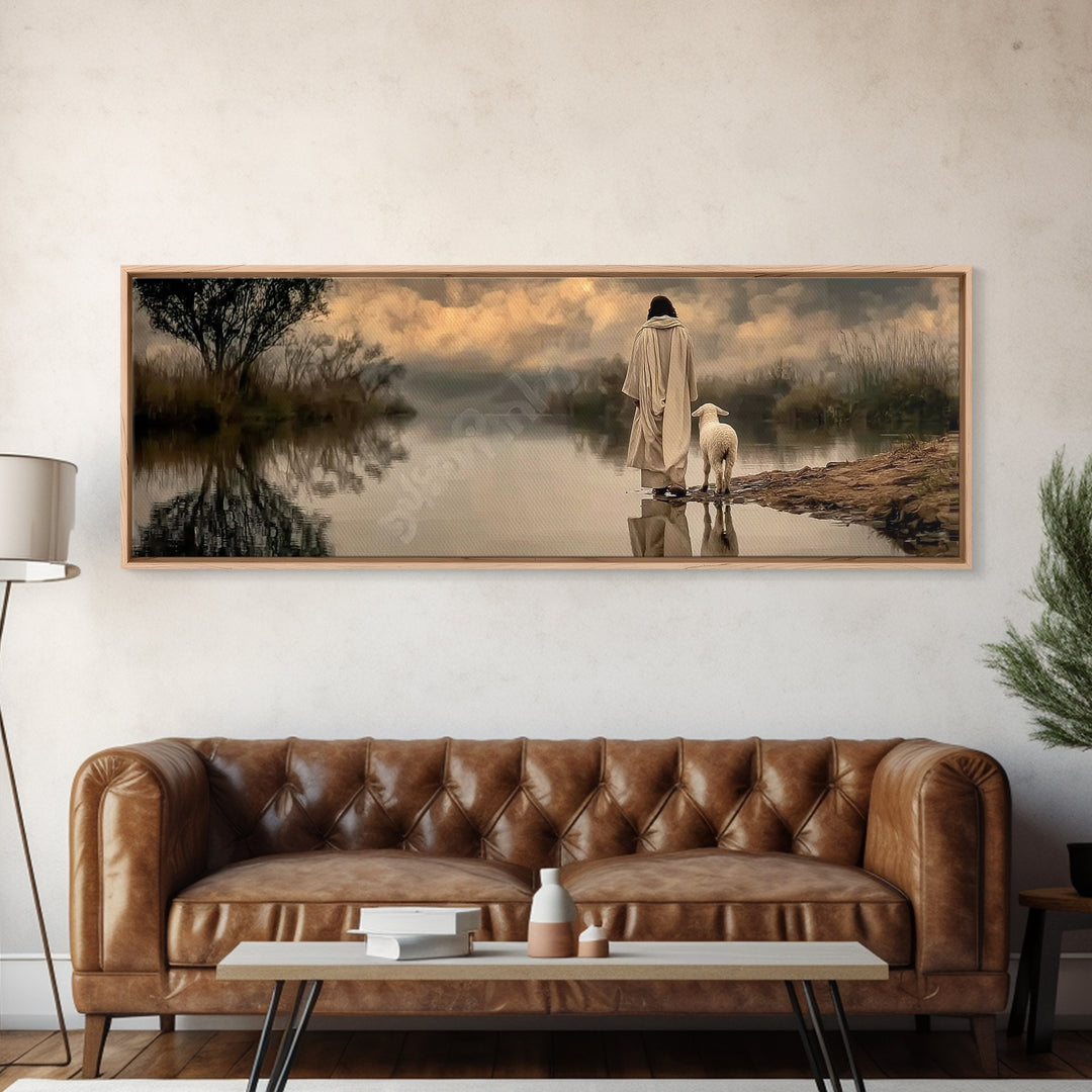 River Of Stillness | Framed Canvas Print | Christian Wall Art | Christian Art Canvas | Panoramic Art | Jesus Painting | Christian Christmas