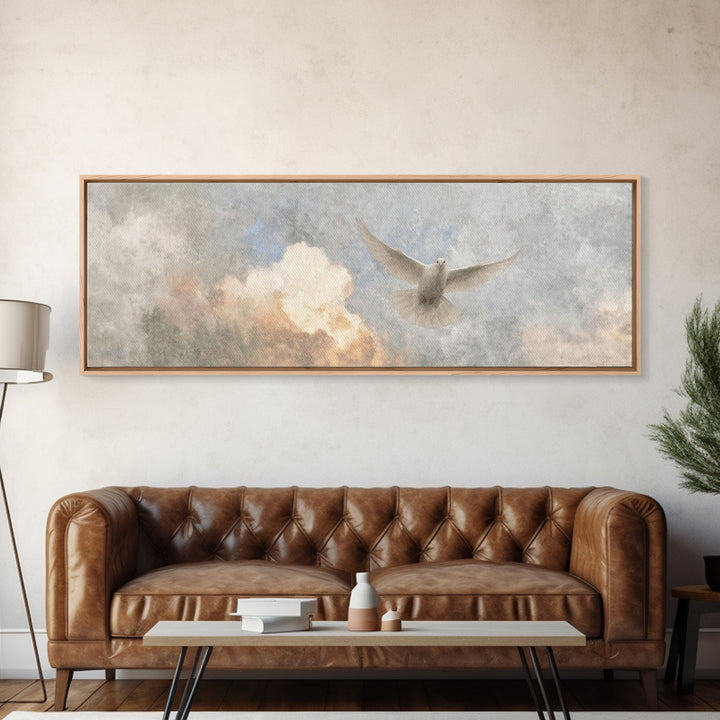 Dove Of Glory, Framed Canvas Print, Christian Art Canvas, Christian Wall Art, Panoramic Art, Christian Christmas Art, Modern Christian Art