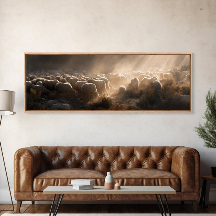 Radiant Shepherd Light – Framed Canvas Print – Panoramic Painting – Christian Wall Art – Christian Art Canvas – Christian Decor – Jesus Pai
