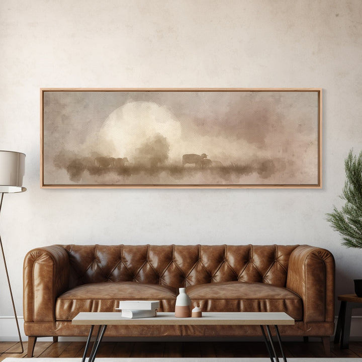 Moonlit Shepherds – Framed Canvas Print – Panoramic Art – Christian Wall Art – Christian Art Canvas – Christmas Art – Moody Christian Art