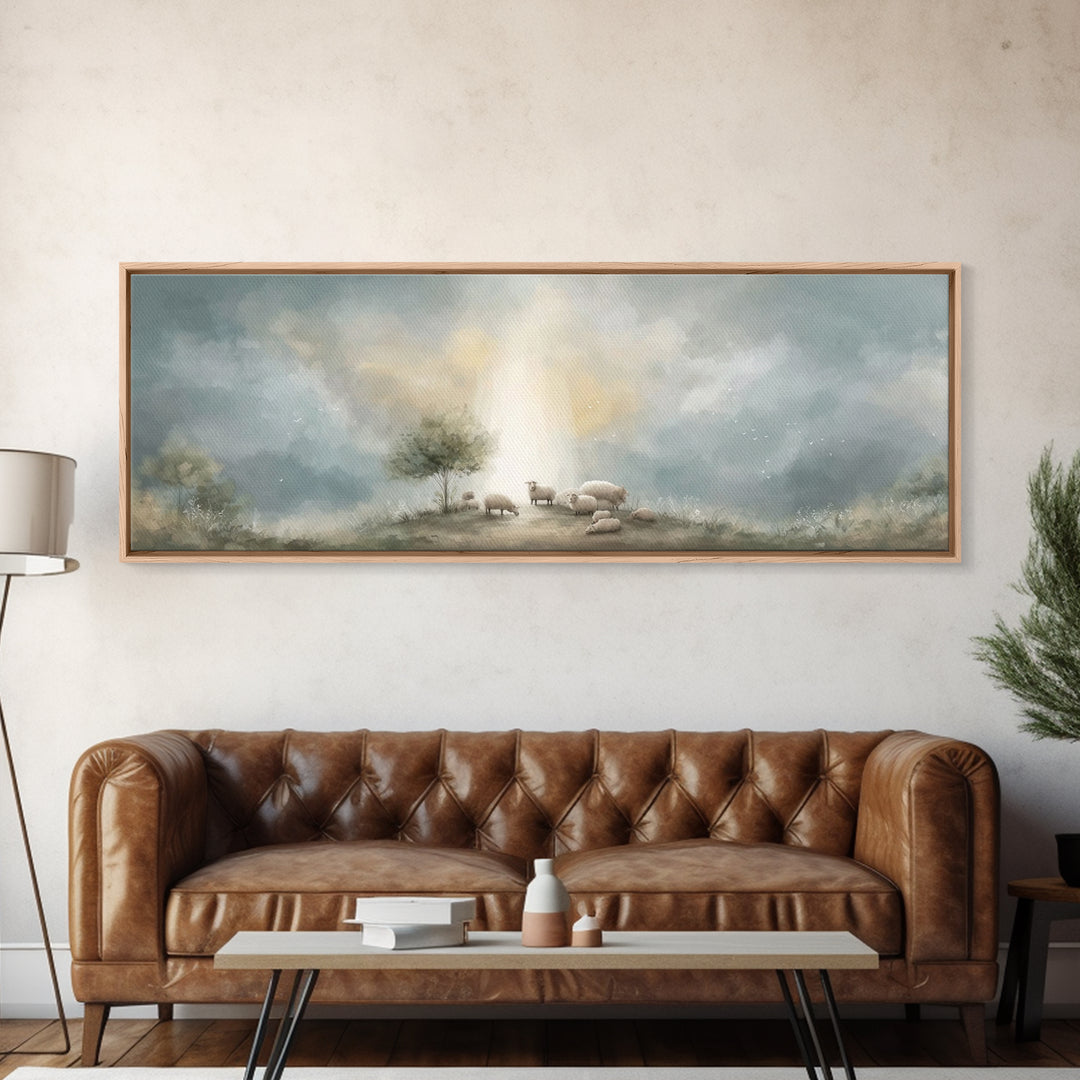 Dawn of Blessing | Framed Canvas Print | Panoramic Wall Art | Christian Art | Christian Christmas Art | Christian Decor | Christmas Canvas