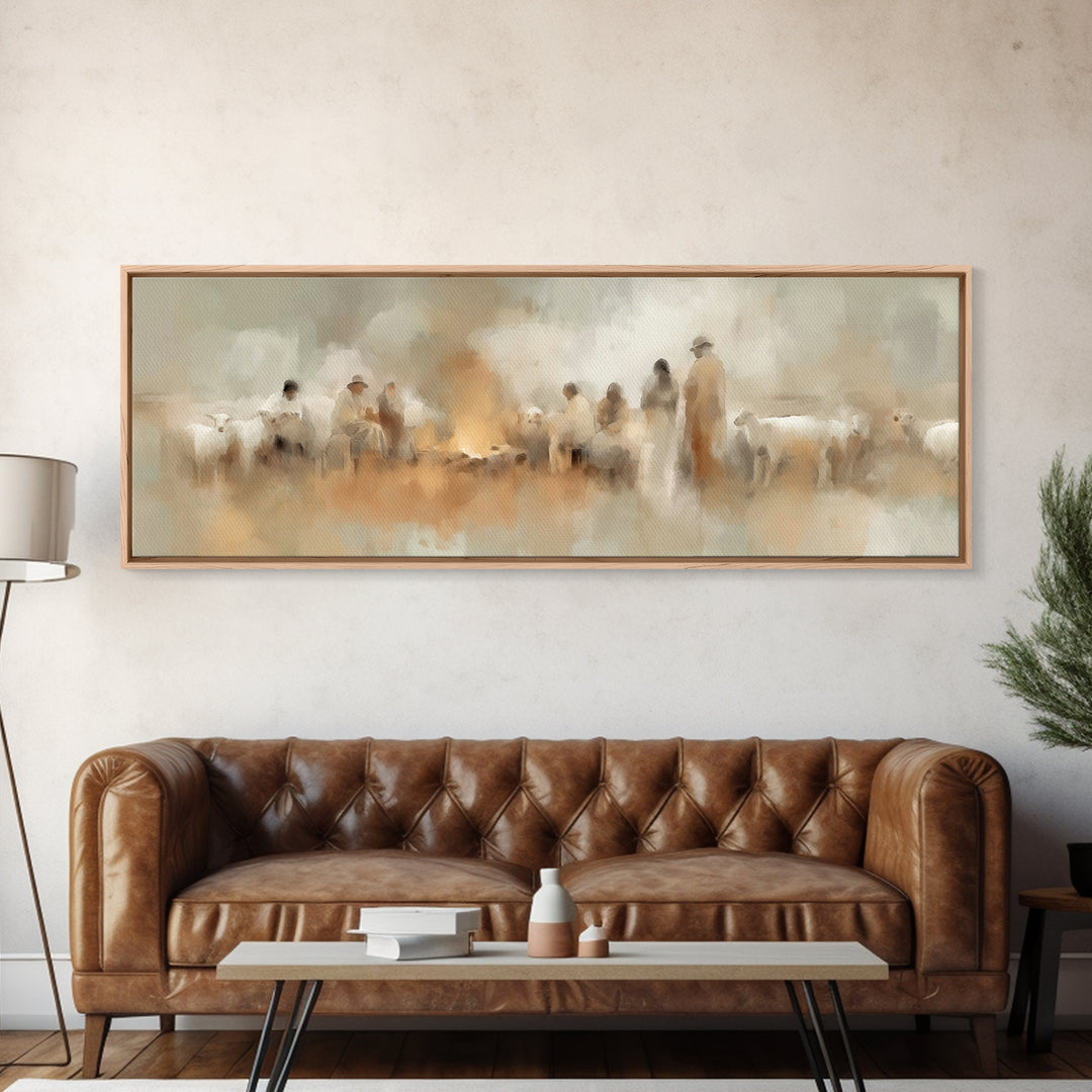 Humble Watchers | Framed Canvas Print | Panoramic Frame | Christian Art Canvas | Christian Christmas Art | Christmas Decor | Christian Wall