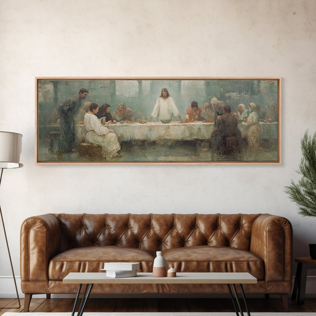 Sacred Supper Dawn – Framed Canvas Print – Panoramic Painting – Christian Art – Jesus Painting – Christian Wall Art – Vintage Christian Art
