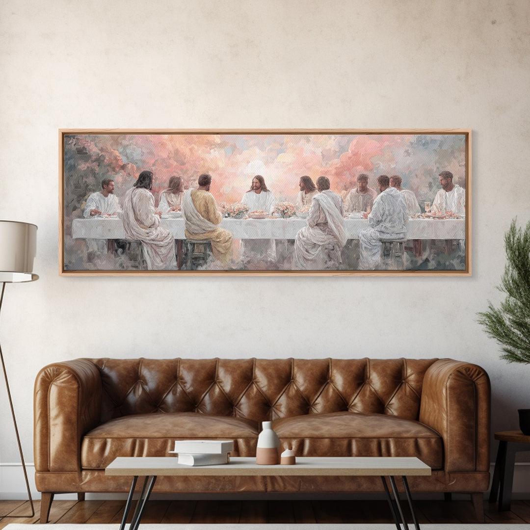Supper Of Glory, Framed Canvas Print, Panoramic Wall Art, Christian Art Canvas, Jesus Painting, Christian Art, Modern Christian Painting