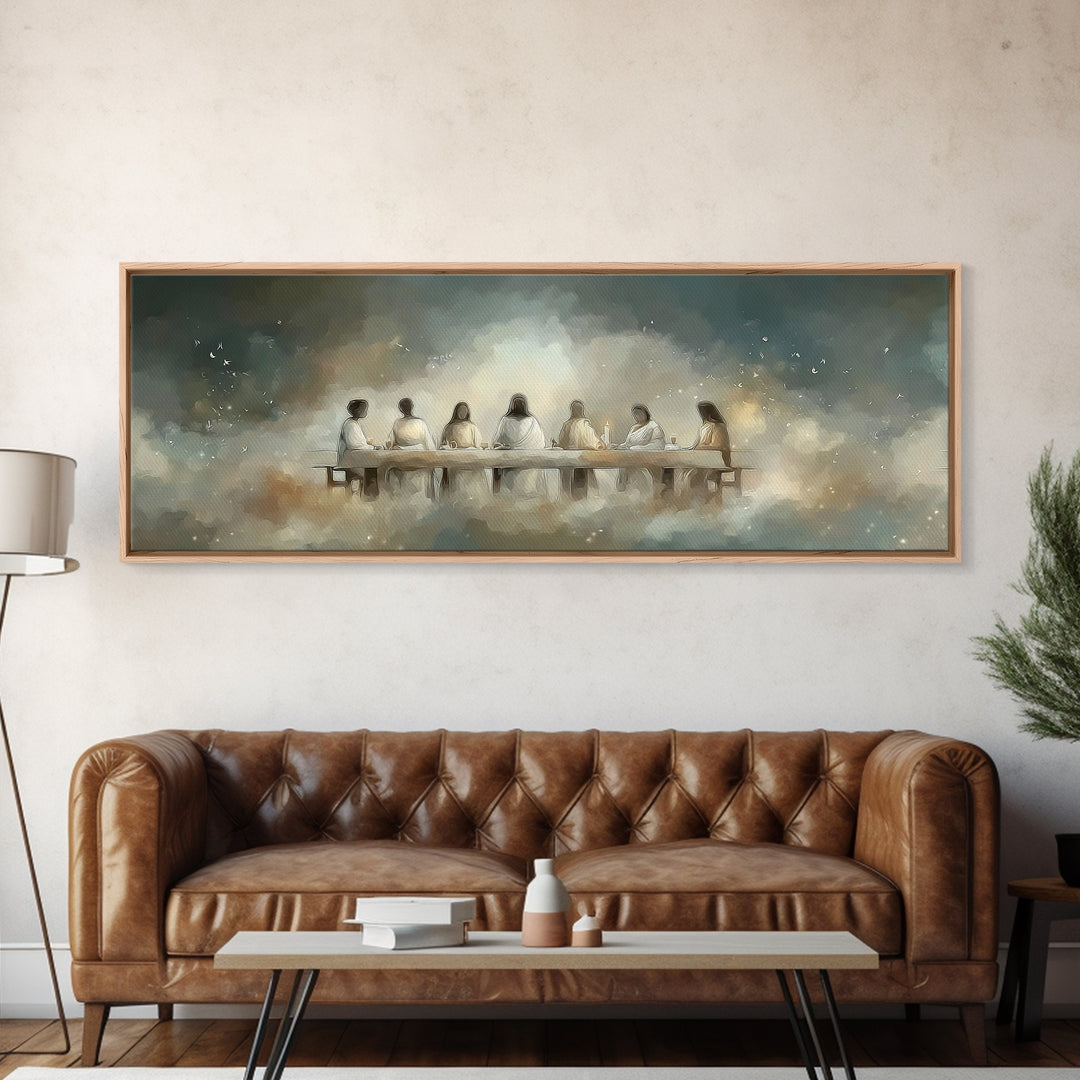 Quiet Supper Light | Framed Canvas Print | Panoramic Art | Christian Art | Jesus Painting | Christian Wall Art | Vintage Christian Art