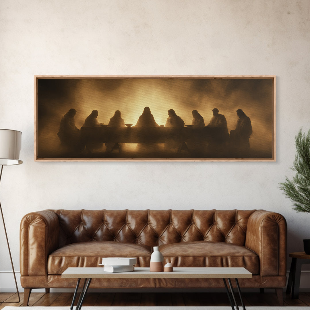 Heavenly Gathering, Framed Canvas Print, Panoramic Painting, Christian Wall Art, Jesus Painting, Christian Art Canvas, Moody Christian Art