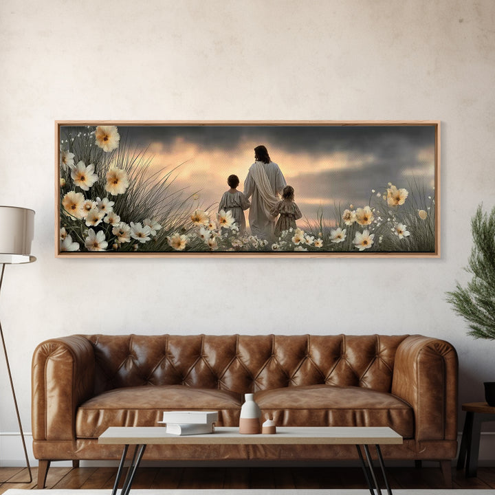 Guided In Grace, Framed Canvas Print, Panoramic Art, Jesus Painting, Christian Wall Art, Christian Art, Christian Art Canvas