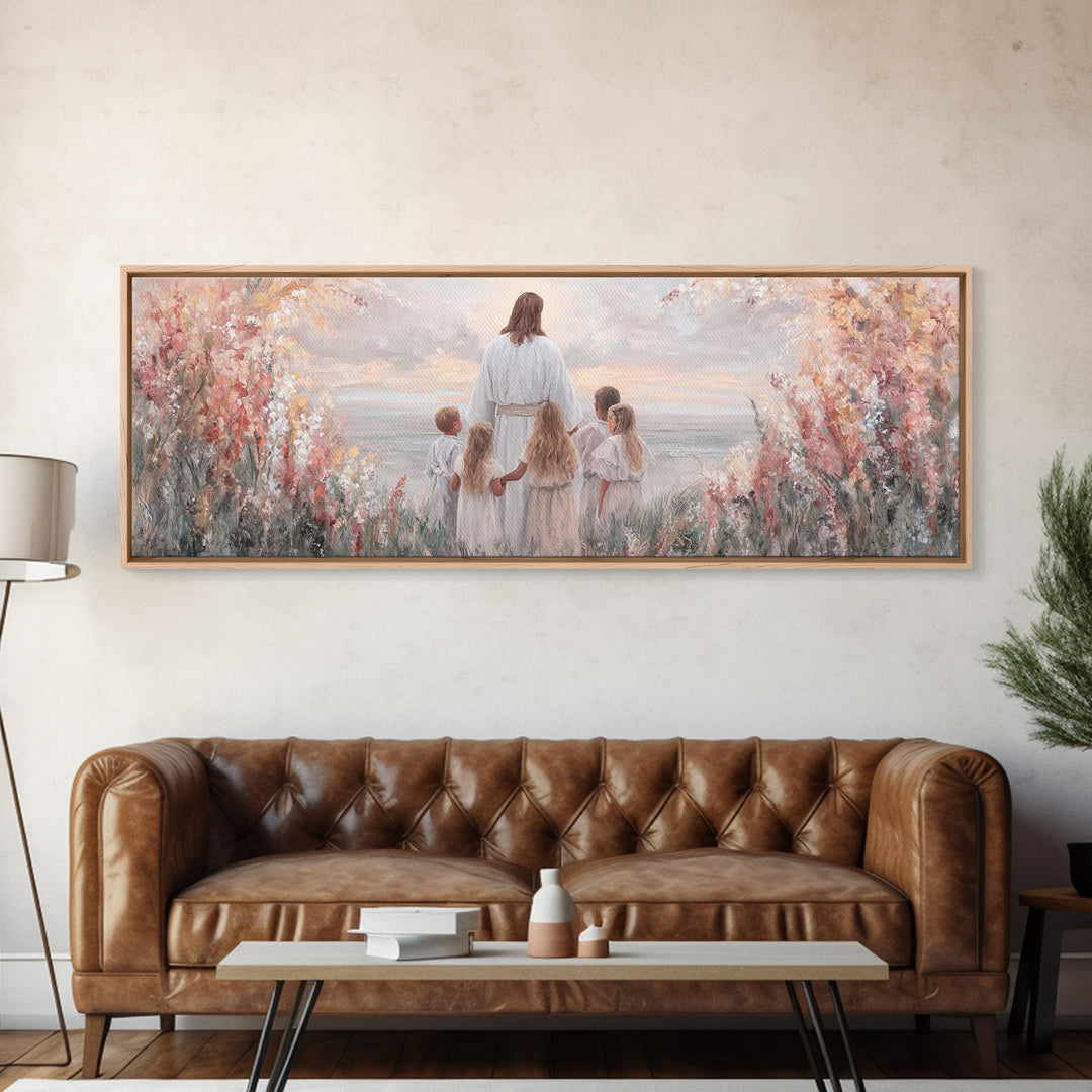Heavenly Dawn, Framed Canvas Print, Christian Wall Art, Jesus Painting, Christian Art Canvas, Panoramic Wall Art, Christmas Art