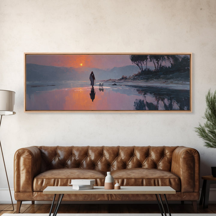 Gentle Guidance, Framed Canvas Print, Christian Art Canvas, Jesus Painting, Christian Wall Art, Panoramic Painting, Christian Decor