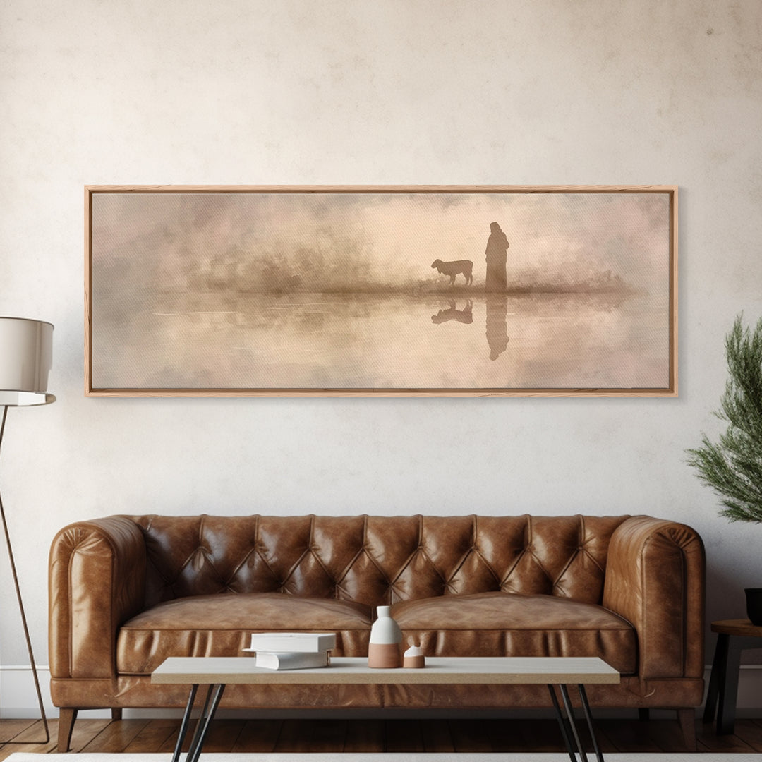Shepherd’s Journey | Framed Canvas Print | Christian Wall Art | Jesus Painting | Christian Art Canvas | Panoramic Frame | Christmas Art