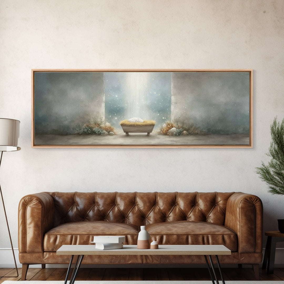 Manger Of Wonder, Framed Canvas Print, Panoramic Wall Art, Christian Christmas Art, Christian Art Canvas, Modern Christian Art, Christian D