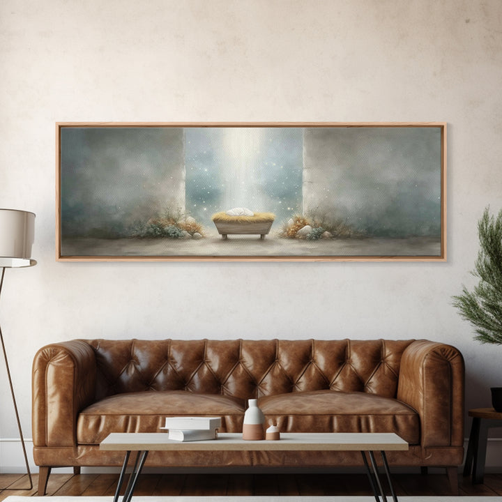 Manger Of Wonder, Framed Canvas Print, Panoramic Wall Art, Christian Christmas Art, Christian Art Canvas, Modern Christian Art, Christian D