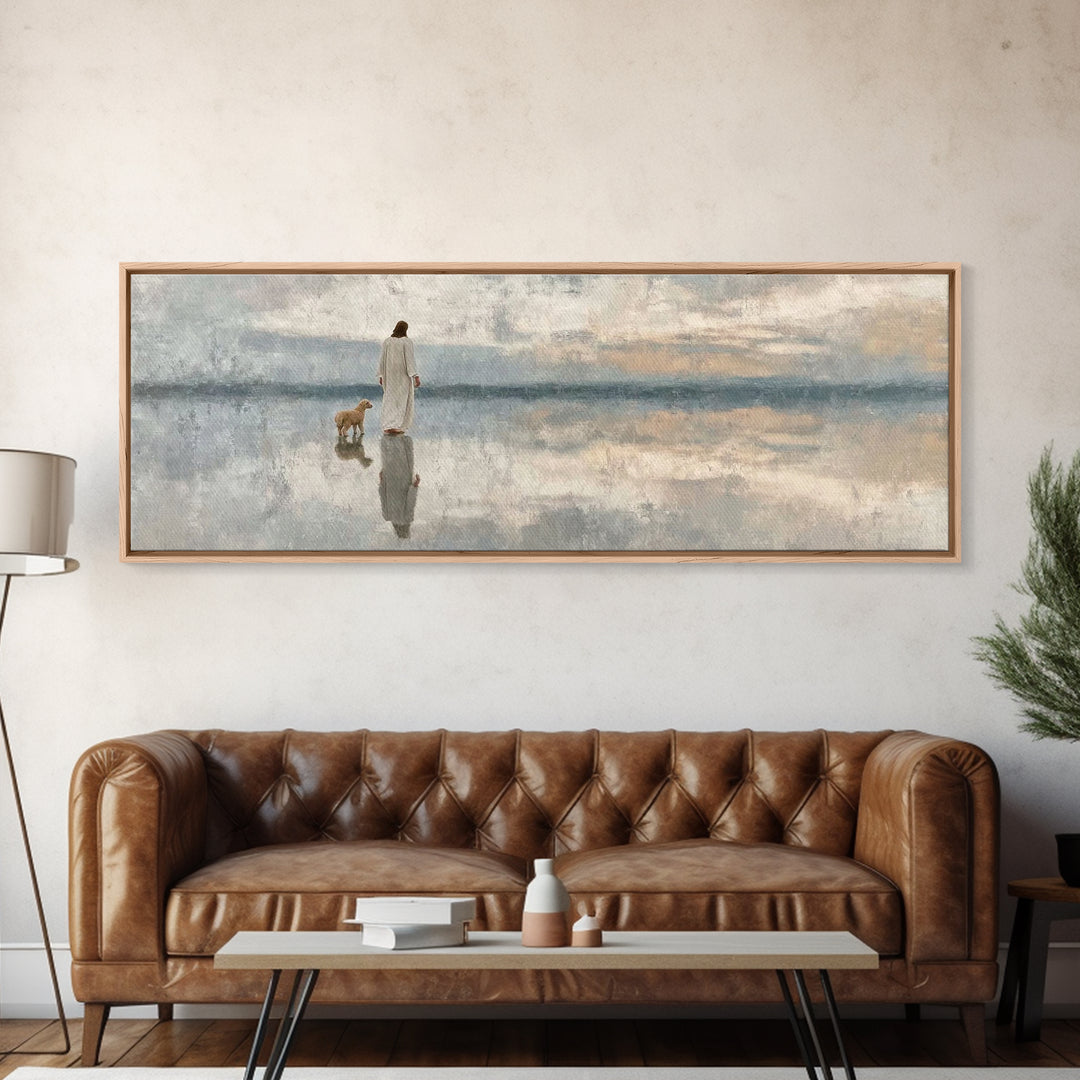 Reflective Grace – Framed Canvas Print – Christian Art Canvas – Jesus Painting – Christian Wall Art – Panoramic Wall Art – Christian Gift