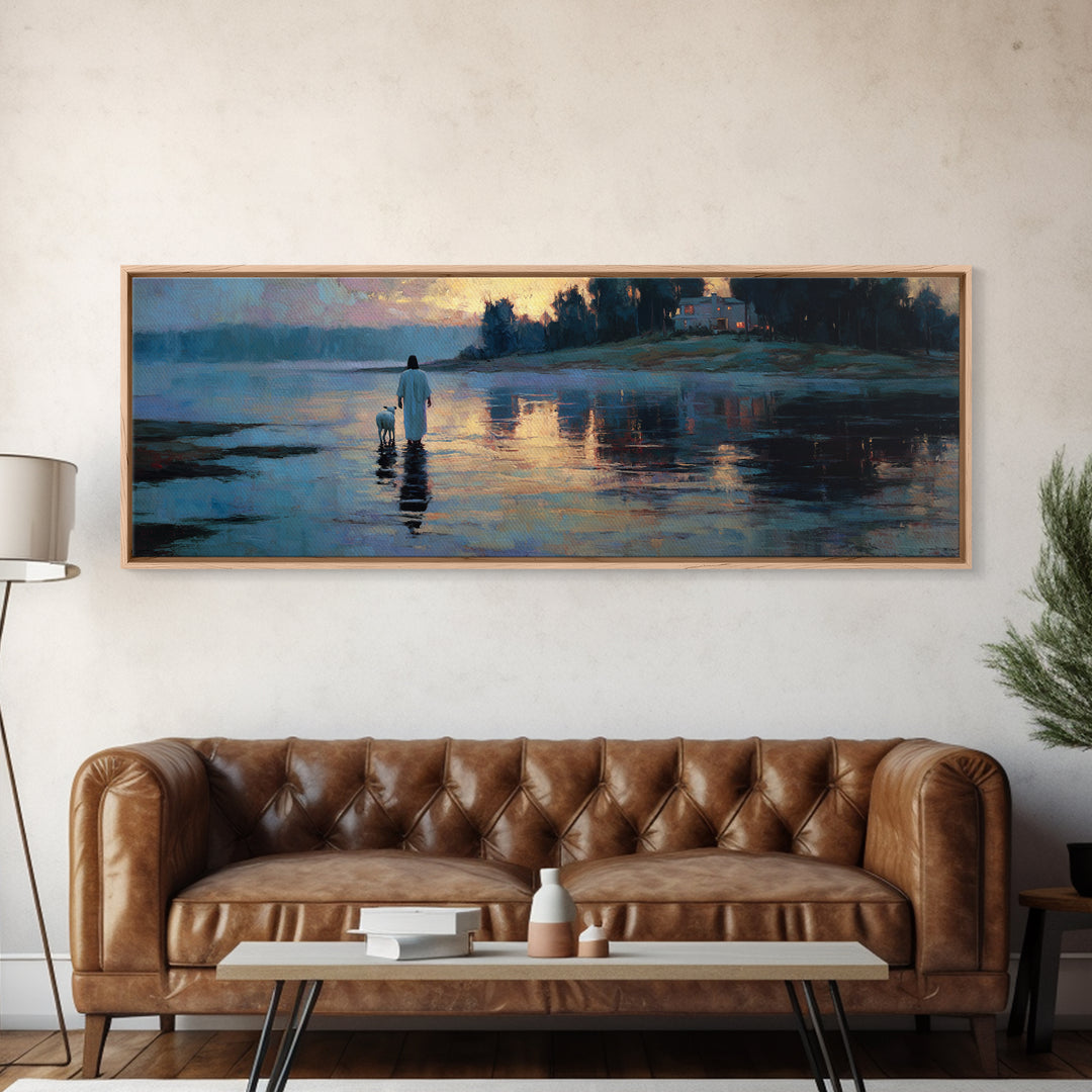 Twilight Of Peace | Framed Canvas Print | Christian Art Canvas | Christian Wall Art | Jesus Painting | Panoramic Art | Christian Gift