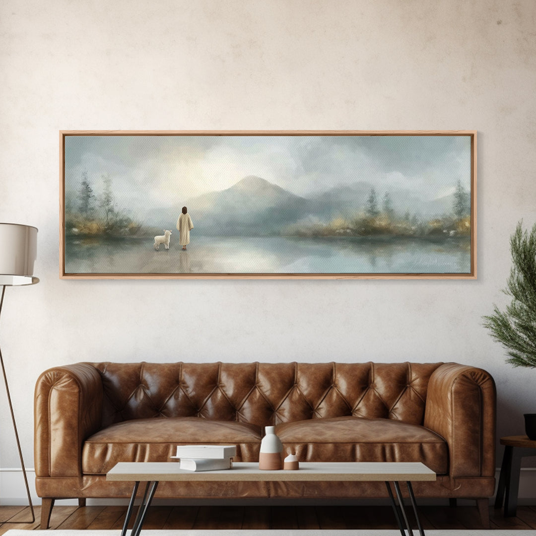 Dawn Of Promise, Framed Canvas Print, Christian Art Canvas, Christian Wall Art, Jesus Painting, Panoramic Wall Art, Christian Decor