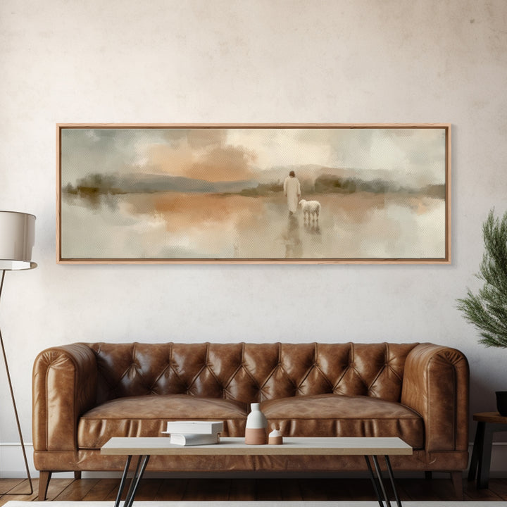 Soft Desert Journey | Framed Canvas Print | Christian Art Canvas | Christian Wall Art | Jesus Painting | Panoramic Painting | Christmas Art