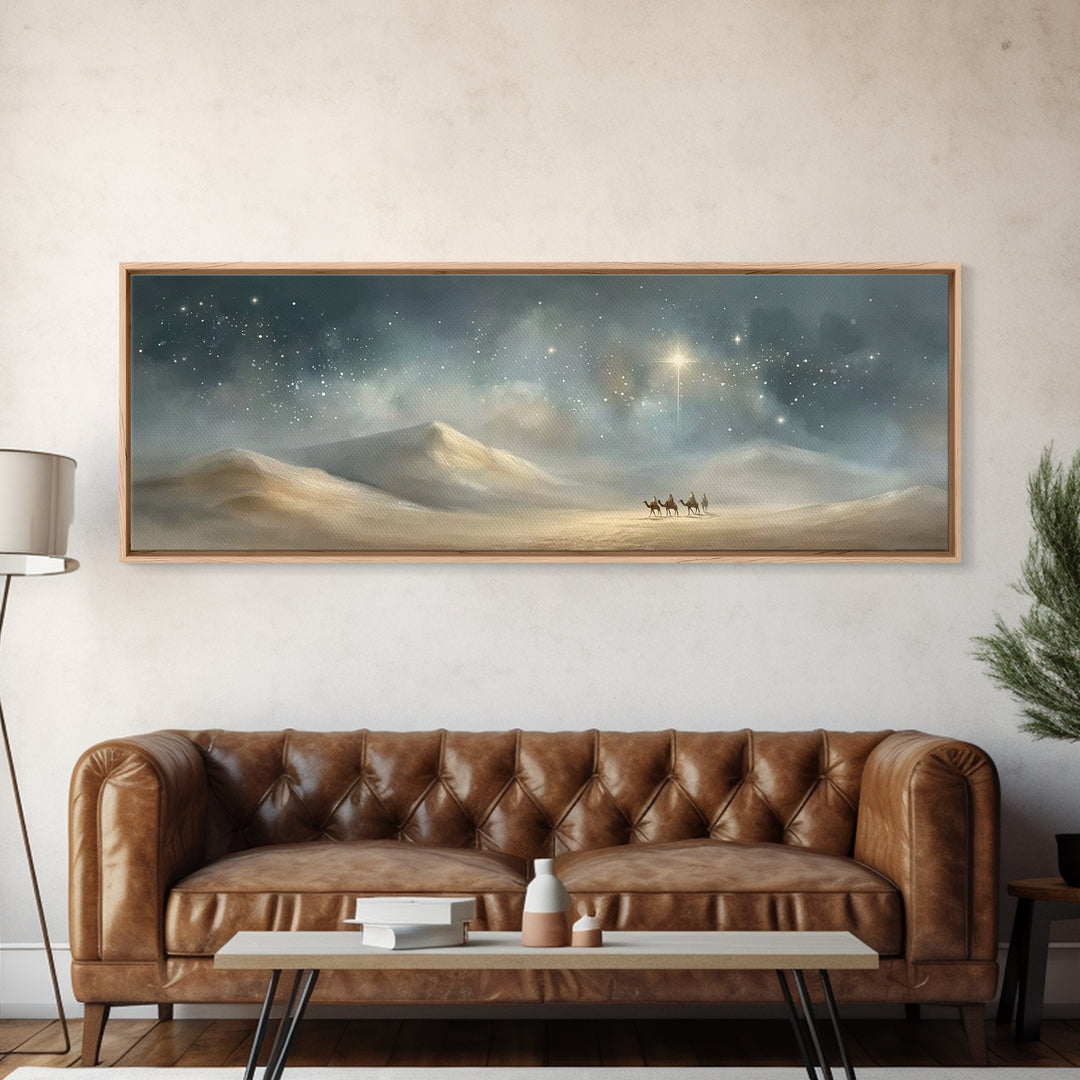 Desert Star Rising – Framed Canvas Print – Christmas Art – Panoramic Print – Christian Wall Art – Christian Art Canvas – Christian Christma