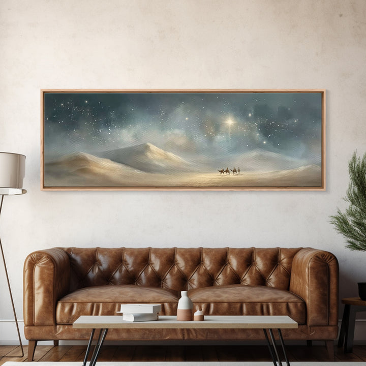 Desert Star Rising – Framed Canvas Print – Christmas Art – Panoramic Print – Christian Wall Art – Christian Art Canvas – Christian Christma