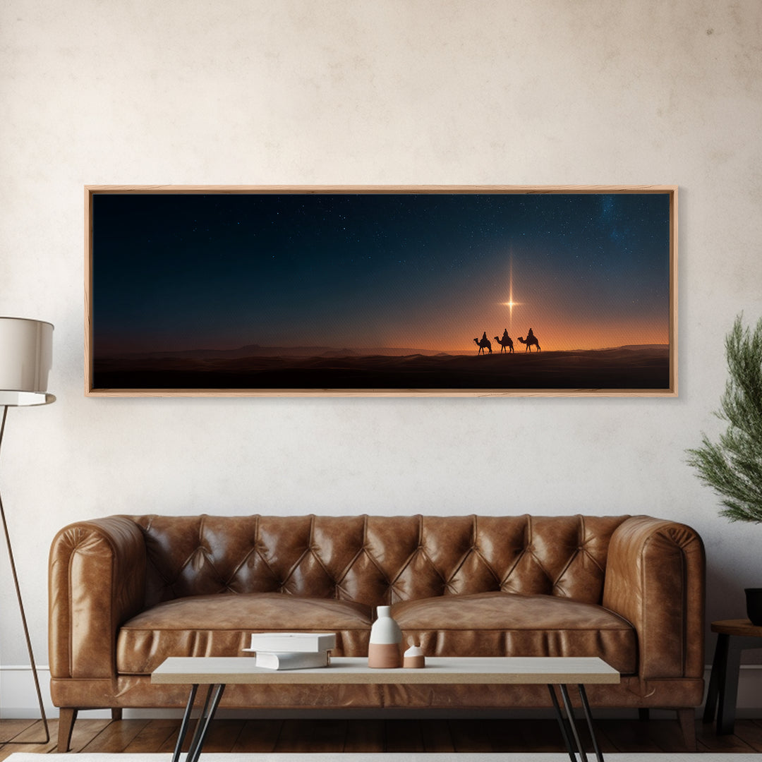 The Guiding Star – Framed Canvas Print – Panoramic Art – Christian Wall Art – Christmas Art – Christian Christmas Art – Jesus Painting