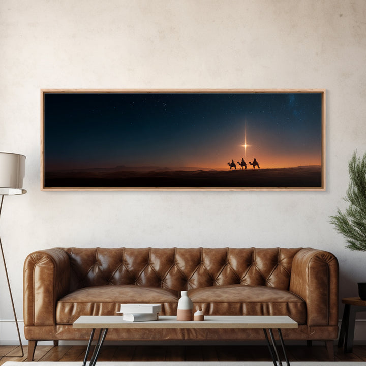 The Guiding Star – Framed Canvas Print – Panoramic Art – Christian Wall Art – Christmas Art – Christian Christmas Art – Jesus Painting
