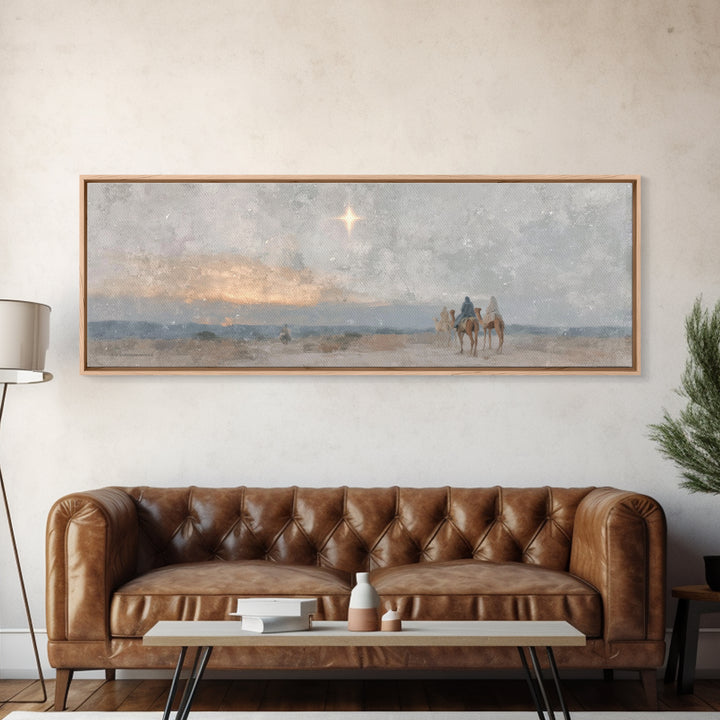 Desert Star Journey | Framed Canvas Print | Panoramic Wall Art | Christian Art Canvas | Christmas Art | Christian Christmas Decor | Christi