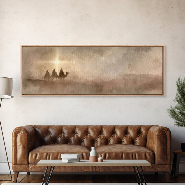 Three Kings Light, Framed Canvas Print, Panoramic Painting, Christian Wall Art, Christmas Art Prints, Christian Christmas Art, Christian Ar