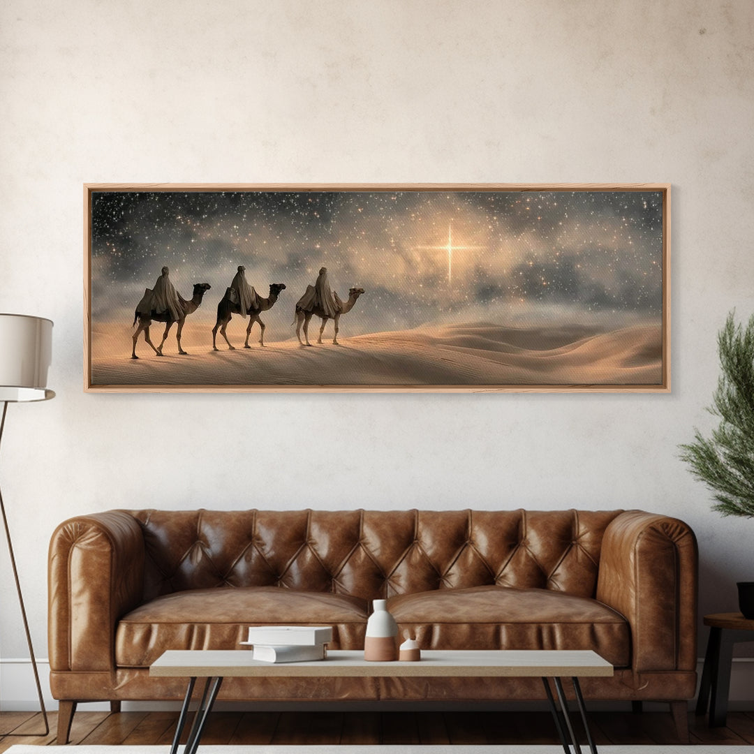 Bethlehem Star Glow – Framed Canvas Print – Panoramic Frame – Christian Art – Christmas Wall Art – Christian Christmas Art – Christian Deco