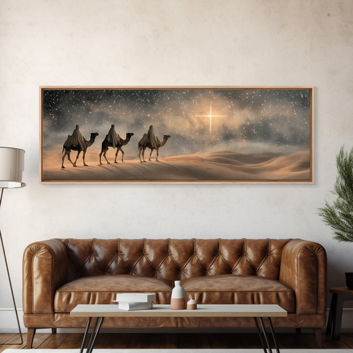 Bethlehem Star Glow – Framed Canvas Print – Panoramic Frame – Christian Art – Christmas Wall Art – Christian Christmas Art – Christian Deco