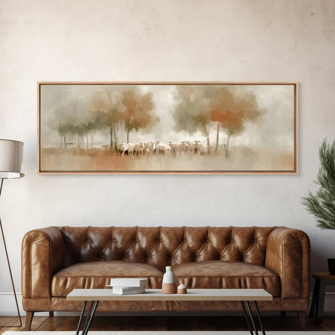 Pastoral Morning Calm – Framed Canvas Print – Panoramic Painting – Christian Art – Jesus Wall Art – Christian Art Print – Christian Decor