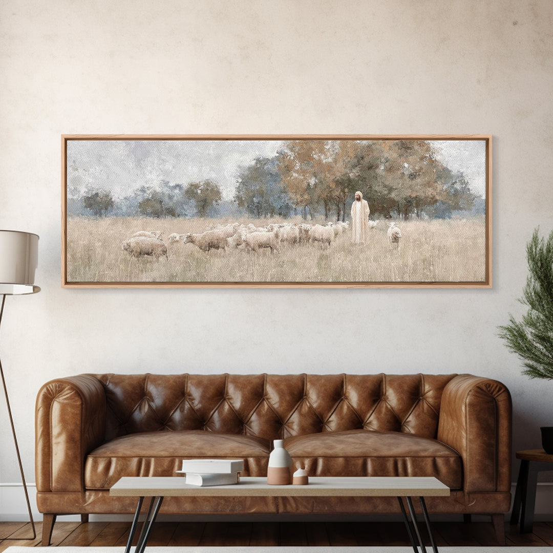 The Shepherd's Watch - Framed Canvas Print - Christian Wall Art - Jesus Painting - Christian Art Canvas - Panoramic Art - Christian Decor