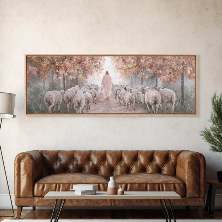 Autumn Pasture Grace | Framed Canvas Print | Christian Art Canvas | Jesus Painting | Christian Wall Art | Panoramic Wall Art | Christian Gi