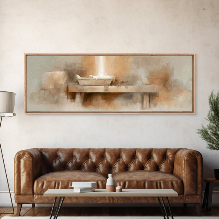 Radiant Birthlight, Framed Canvas Print, Panoramic Frame, Christian Christmas Art, Christian Art Canvas, Christian Wall Art, Subtle Christi