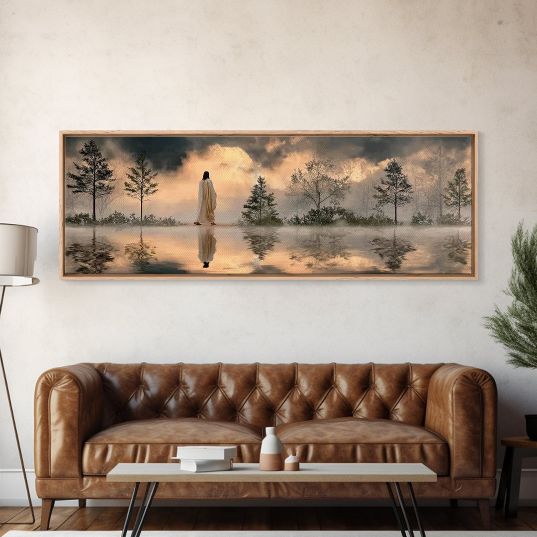 Sacred Stillness, Framed Canvas Print, Panoramic Art, Christian Art Canvas, Jesus Painting, Christian Wall Art, Christmas Art