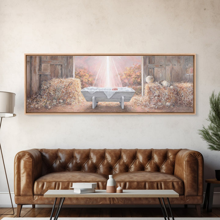 Barn Of Glory – Framed Canvas Print – Panoramic Art – Christian Christmas Art – Christian Wall Art – Christian Art Canvas – Modern Christia