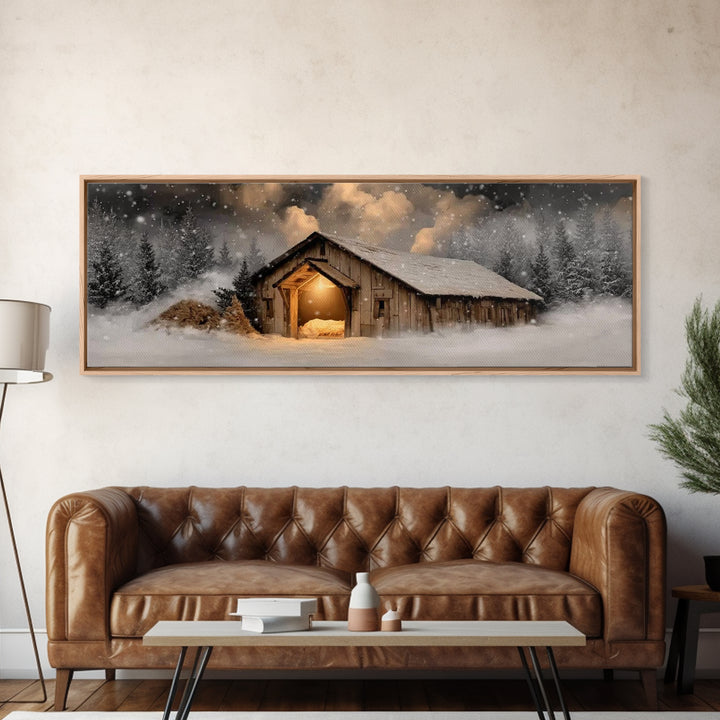 Bethlehem Evening – Framed Canvas Print – Panoramic Frame – Christian Christmas Art – Christian Wall Art – Christian Art Canvas – Christmas