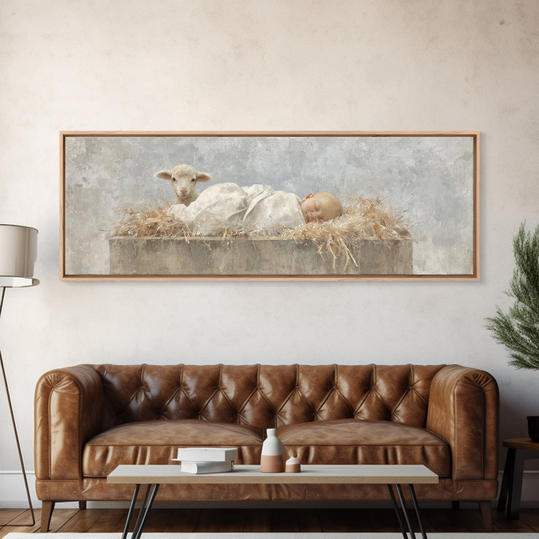 Infant Grace | Framed Canvas Print | Christian Wall Art | Panoramic Frame | Christian Art Canvas | Christmas Art