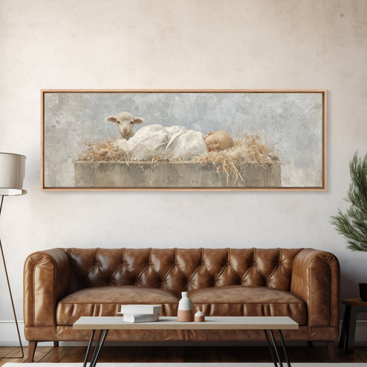 Infant Grace | Framed Canvas Print | Christian Wall Art | Panoramic Frame | Christian Art Canvas | Christmas Art