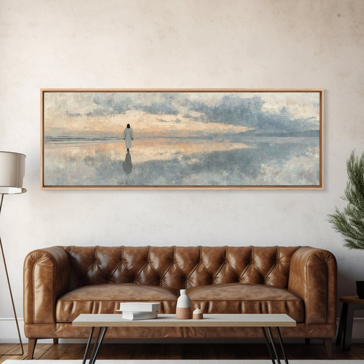 Hope On The Waters, Framed Canvas Print, Panoramic Wall Art, Christian Art Canvas, Jesus Painting, Modern Christian Art, Christian Decorati