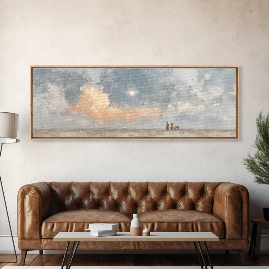 Guided By The Light, Framed Canvas Print, Christian Wall Art, Panoramic Print, Jesus Painting, Christian Art Canvas, Christmas Art