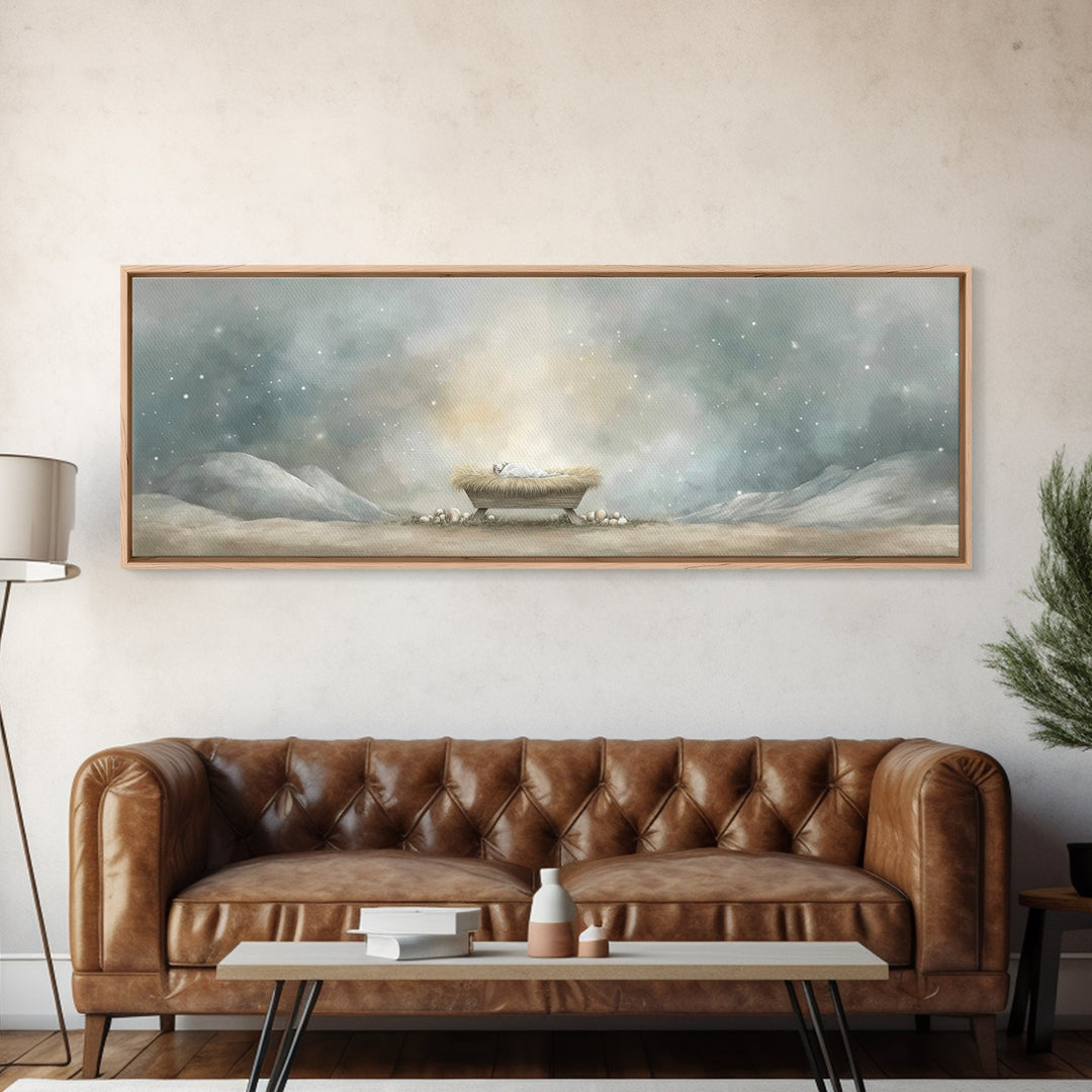 Holy Night Peace | Framed Canvas Print | Christian Art Canvas | Christmas Wall Art | Christian Art | Panoramic Print | Christian Christmas