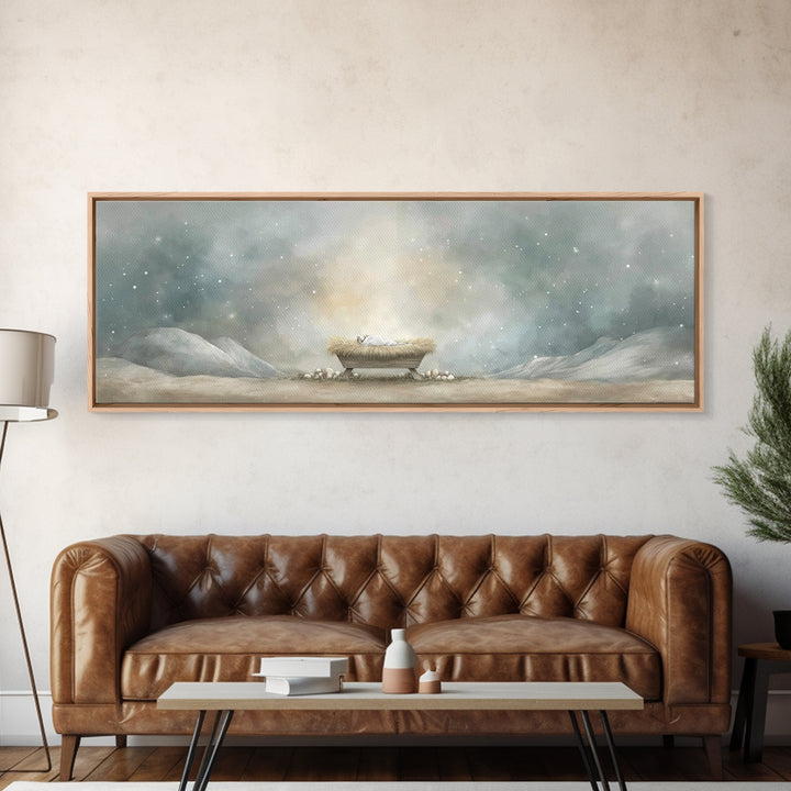 Holy Night Peace | Framed Canvas Print | Christian Art Canvas | Christmas Wall Art | Christian Art | Panoramic Print | Christian Christmas