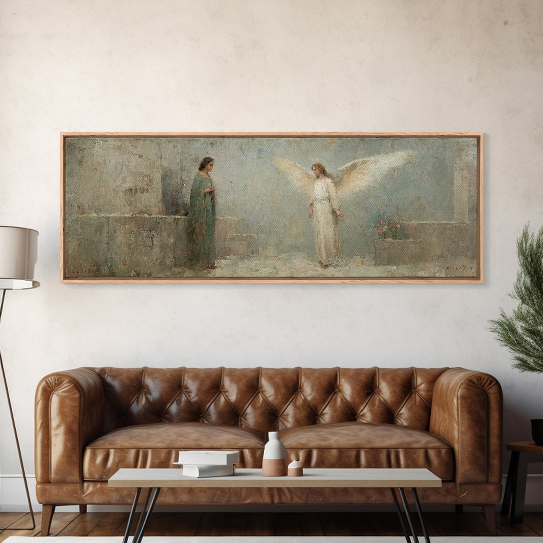 Sacred Annunciation Quiet | Framed Canvas Print | Christian Wall Art | Christian Art Canvas | Panoramic Art | Christmas Art | Christian Pai