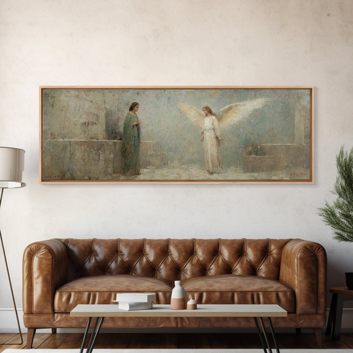 Sacred Annunciation Quiet | Framed Canvas Print | Christian Wall Art | Christian Art Canvas | Panoramic Art | Christmas Art | Christian Pai