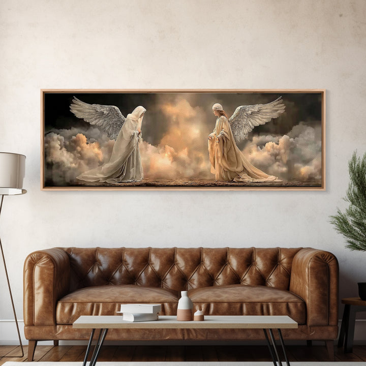 Heavenly Meeting Glow, Framed Canvas Print, Christian Art Canvas, Christian Wall Art, Christmas Art, Panoramic Print, Christian Christmas A
