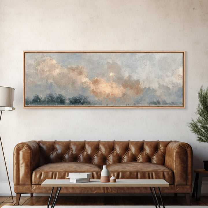 Guiding Dawn Star, Framed Canvas Print, Christian Wall Art, Panoramic Art, Jesus Painting, Christmas Art, Christian Art Canvas