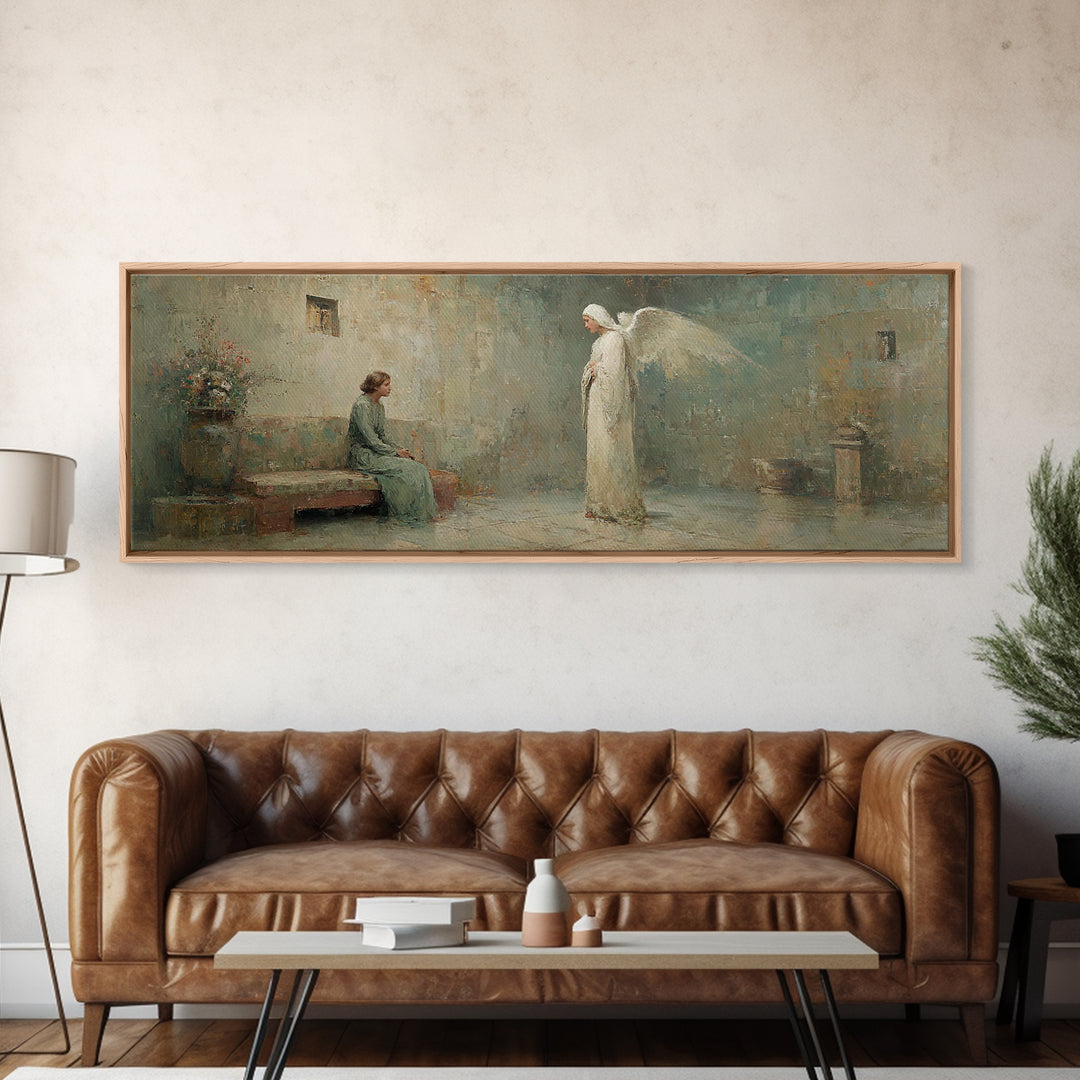 Quiet Annunciation Stillness, Framed Canvas Print, Panoramic Print, Christian Art Canvas, Christian Wall Art, Christian Painting, Christmas