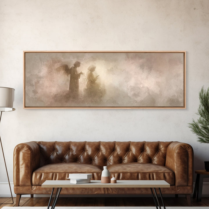 Whispered Angel Promise – Framed Canvas Print – Panoramic Wall Art – Christian Art – Christian Art Canvas – Christian Painting – Christmas