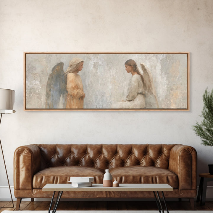 Soft Divine Encounter | Framed Canvas Print | Panoramic Art | Christian Art Canvas | Christian Wall Art | Christian Painting | Christmas Ar