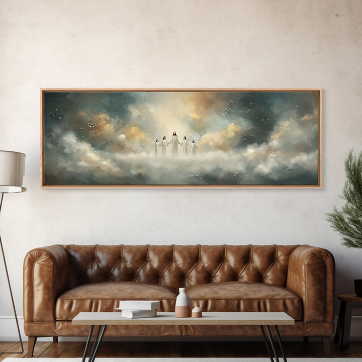 Heavenly Ascent, Framed Canvas Print, Christian Art Canvas, Jesus Painting, Panoramic Wall Art, Christian Christmas Art, Modern Christian A