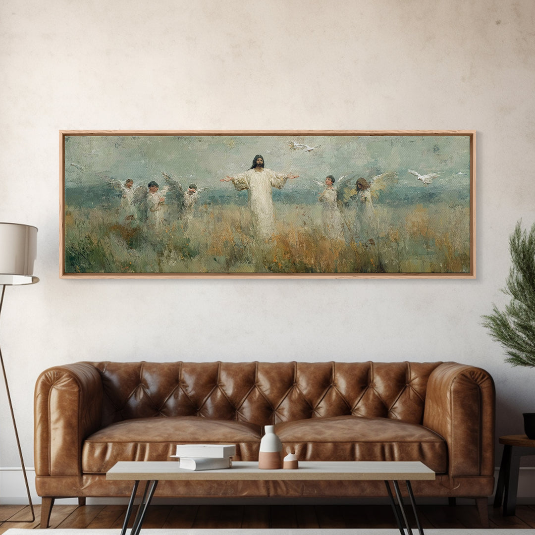 Clouds Of Glory | Framed Canvas Print | Christian Wall Art | Jesus Painting | Panoramic Painting | Christian Art Work | Christmas Wall Art